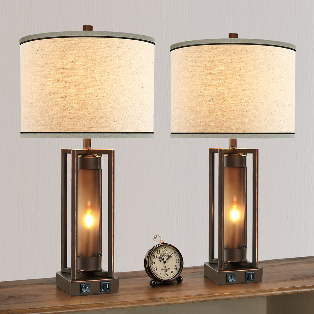 Louann Eleonora 26" Bronze Metal Table Lamp Set With Night Light And USB Ports Lark Manor™