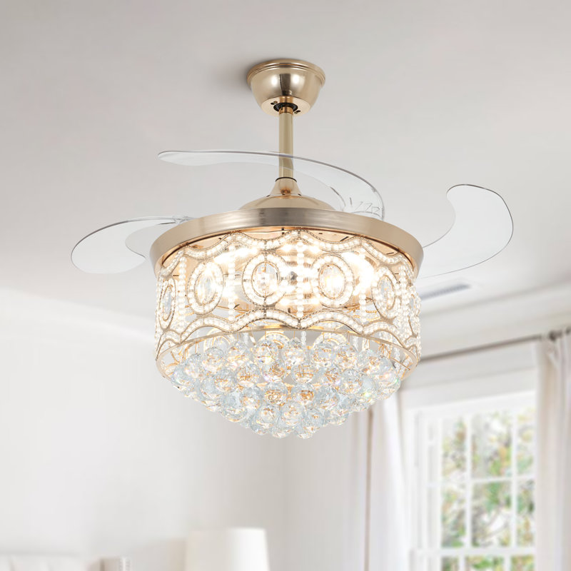 42" Modern Crystal Ceiling Fan With Led Light & Remote Control