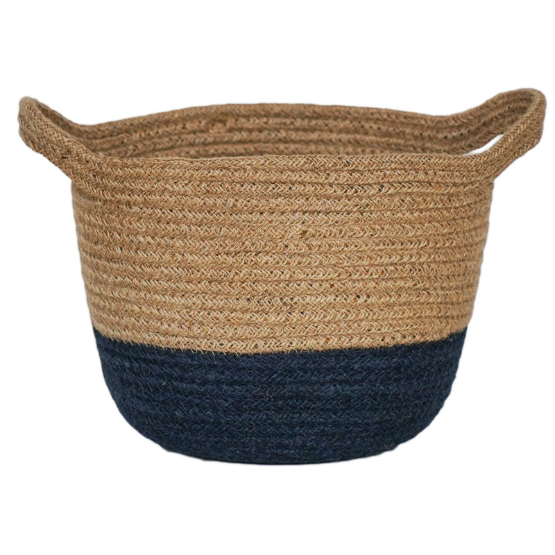 Geilo Natural Jute Indoor Lined Planter Basket, 20cm H x 23cm W x 23cm D, Navy