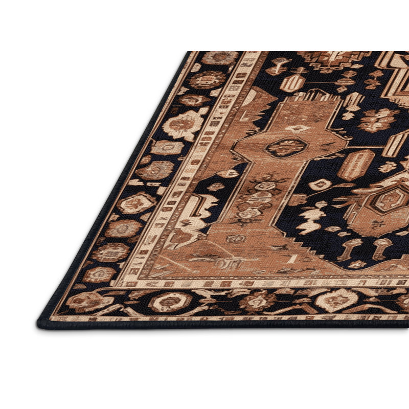Tapis brun lavable à la machine, Rond 5 pi