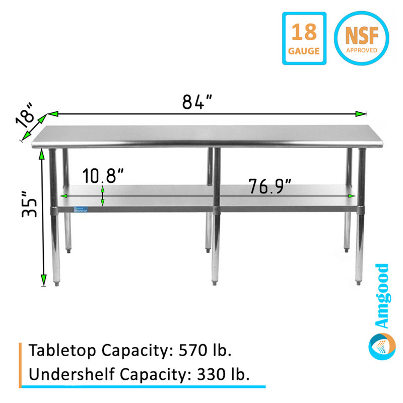 84" Stainless Steel Utility Work Table with Galvanized Undershelves