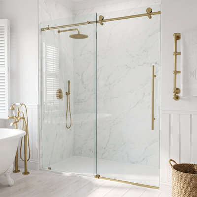 Porte de douche coulissante sans cadre avec verre transparent 3/8 po de l 64 à 68 po x H 76 po Elan E-Class