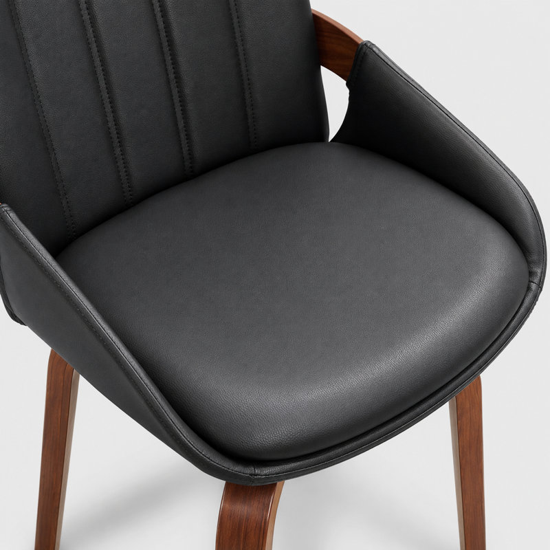 Modern Swivel Upholstered Faux Leather Solid Wood Dining Chairs, Black