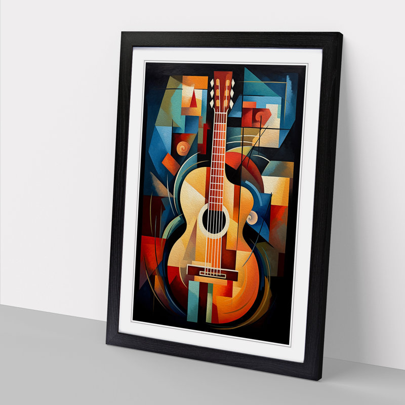 Acoustic Guitar Cubism - Framed Print, Black Framed, 46cm H x 34cm W x 2cm D