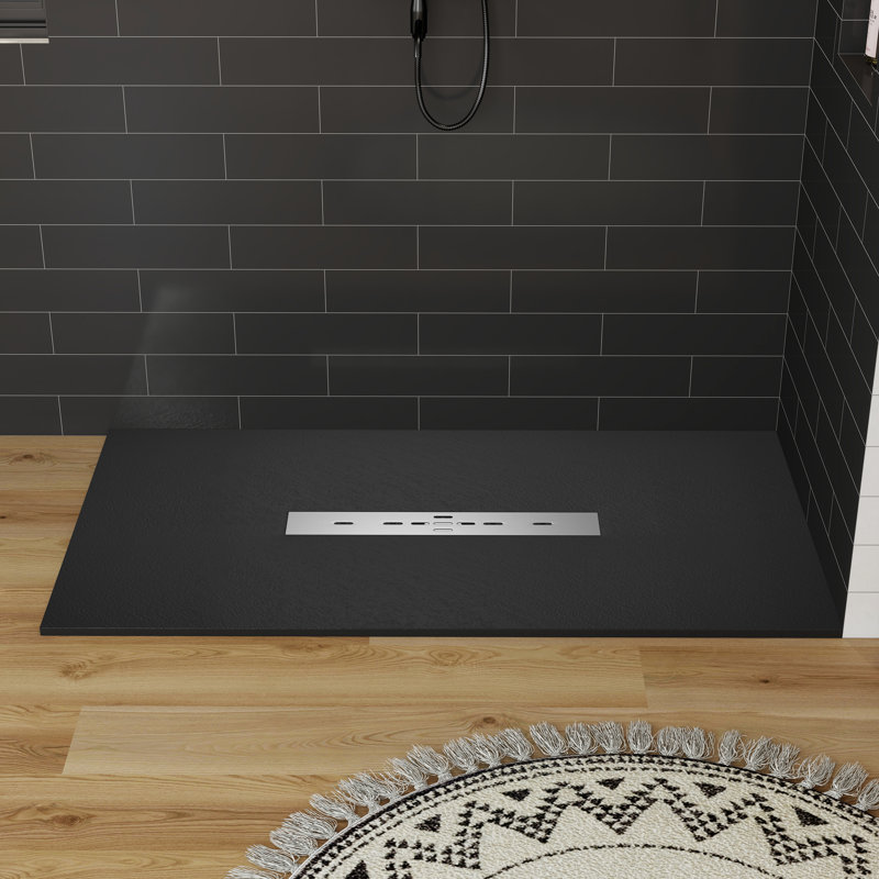 Base de bac de douche rectangulaire à profil bas de 60 po x P 32 po SMC, antidérapant, couvercle de drain, Noir