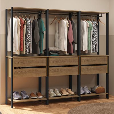 Armoire-penderie avec rangement à 6 tiroirs et espaces suspendus Madesa