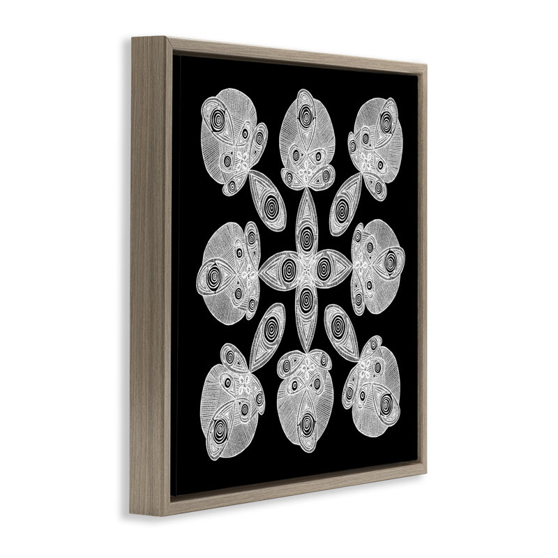 Symétrie fractale dans un cadre flottant monochrome, design par El Perkin, H 25 po x l 25 po, Cadre flottant orme Montalcino