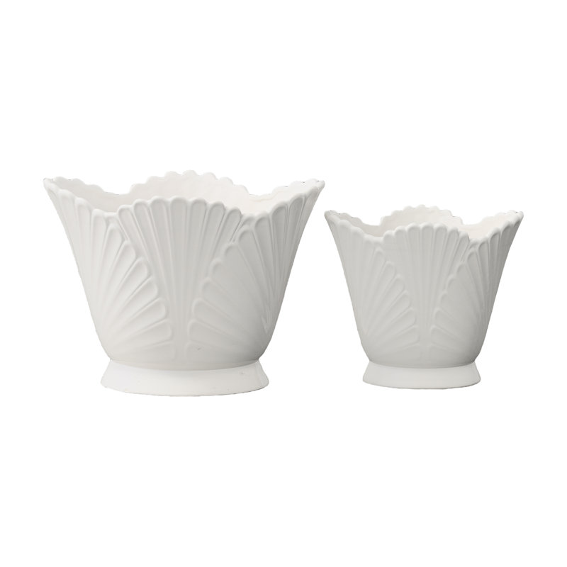 Ceramic Pot Set Of Two Gloss White