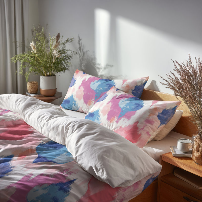 Ensemble de literie 3 pièces Boho - Ensemble de housse de couette et coussin décoratif bleu pastel