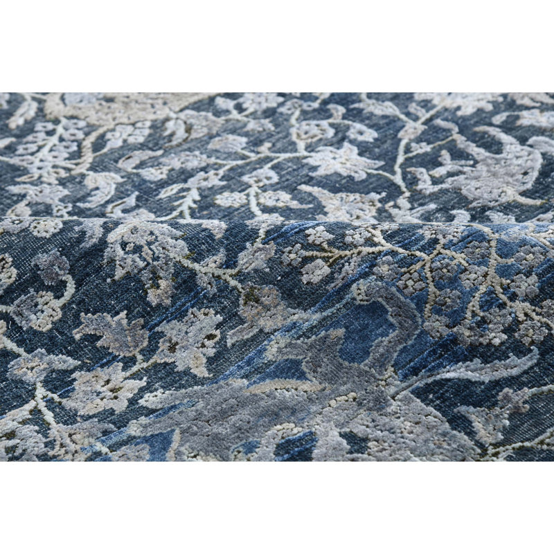 Hand Knotted Floral Area Rug, Rectangle 9' x 12'