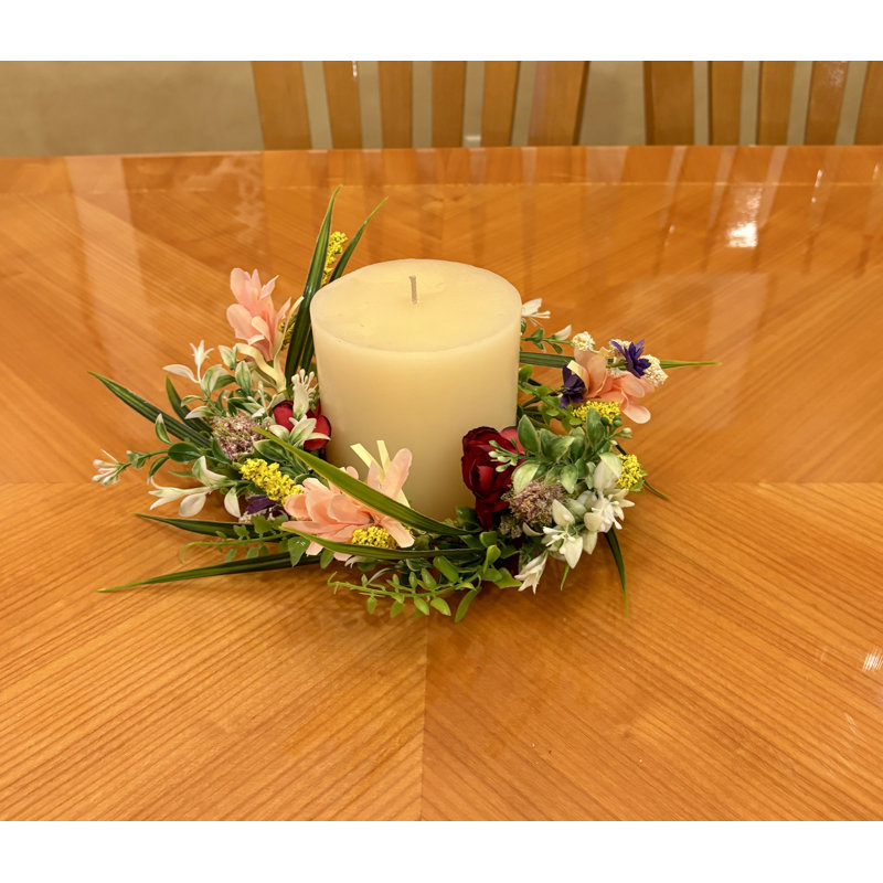 4.25" Inner Diameter Wild Artificial Multicolor Spring Flower Candle Ring, Set of 2