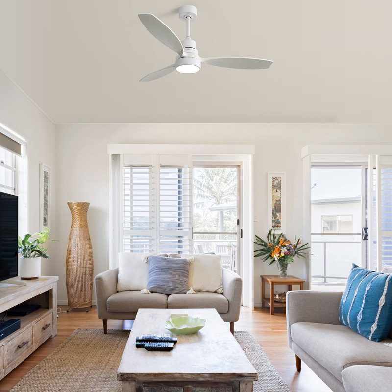 52" Nicola 3 - Blade LED Propeller Ceiling Fan with Remote Control and Light Kit Included, White with White Blades