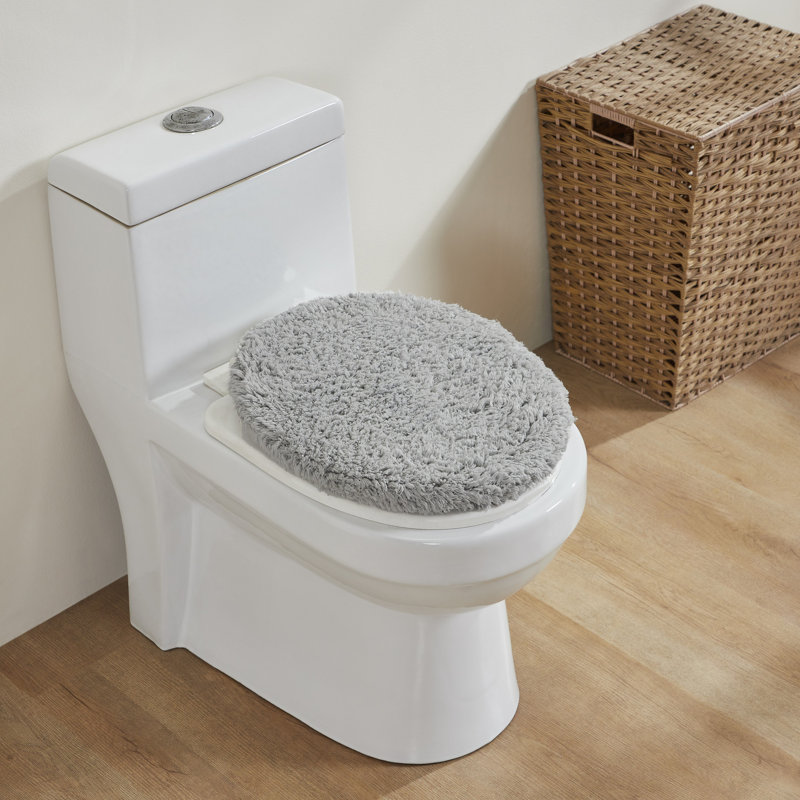 Lux Collection Premium 100% Cotton Extra Soft & Machine Washable Tufted Elongated Toilet Lid Covers, 18” x 20”, Silver