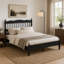 Base de lit en bois de style campagne grand avec tête de lit à broche, lit plateforme robuste avec support de lattes, aucun sommier requis, assemblage facile, noir-133238314-133238316