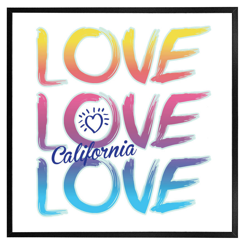 Burneyville Love California - Single Picture Frame Print, Black Framed, 31cm H x 31cm W x 4cm D