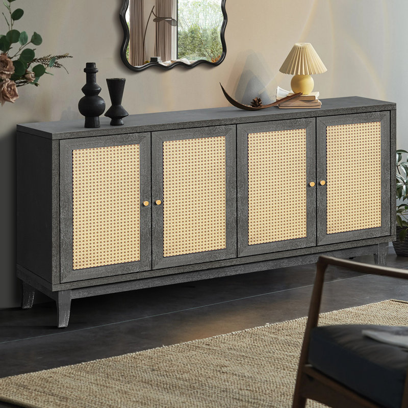 Anjalika 4 Door Accent Cabinet Wood Cabinet Entryway Cabinet Living Room Storage Cabinet, Dark Gray
