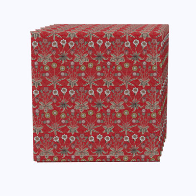 100% Cotton Red Floral Square Napkin