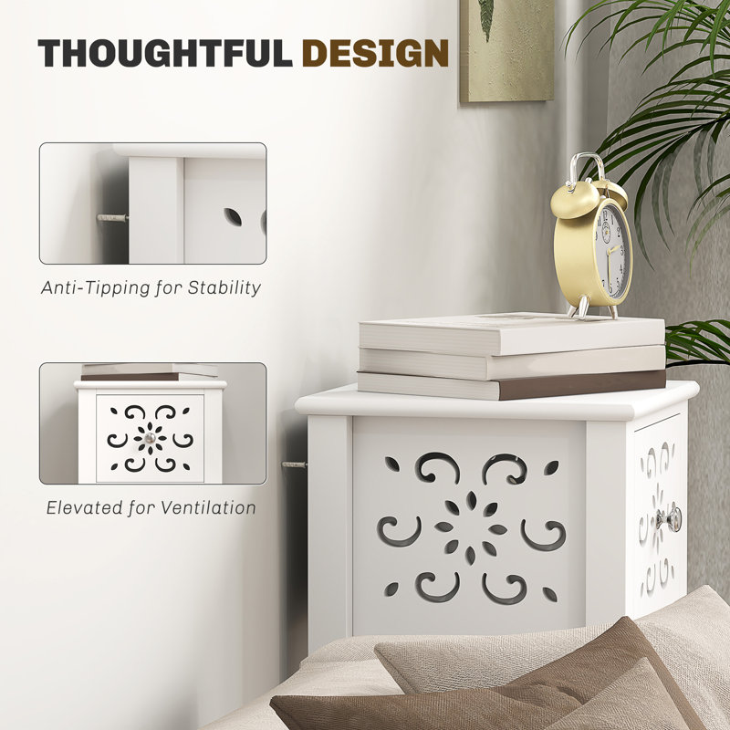 Nightstand Set of 2 with Drawer and Open Storage Shelf, White, White