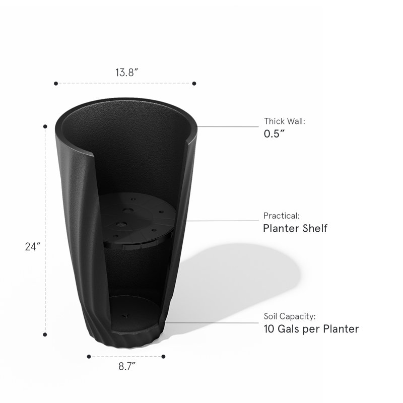 Boynton 24 Inch Tall Planters, Tree Planters with Shelf Insert, Morden Large Round Plant Pots Containers for Indoor/Outdoor Use