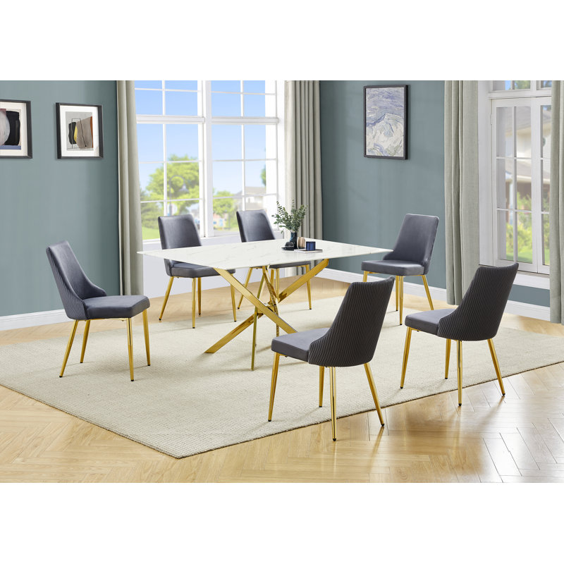 Ensemble repas en verre avec plateau en marbre blanc, Gris, 7