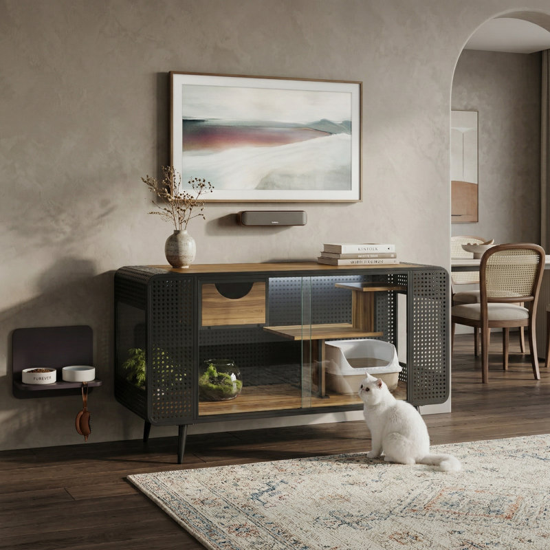 Maison pour chat spacieuse de 55,12 pouces avec verre trempé, pour le salon, le couloir, le bureau et plus encore