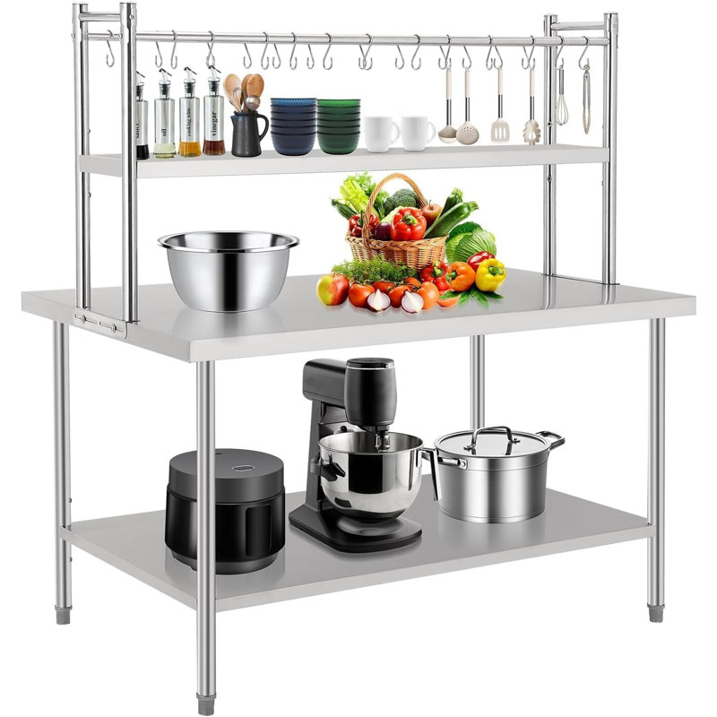 Table de travail en acier inoxydable, table de préparation robuste avec tablette supérieure, 48 * 24 pouces