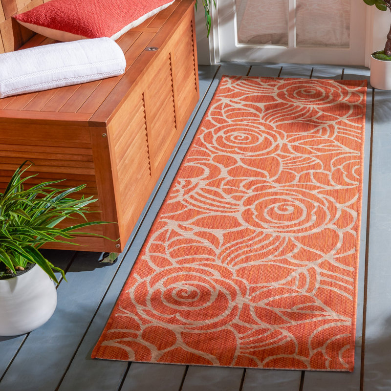 Arneshia Floral Rust Indoor/Outdoor Area Rug, Runner 2'3" x 6'7"