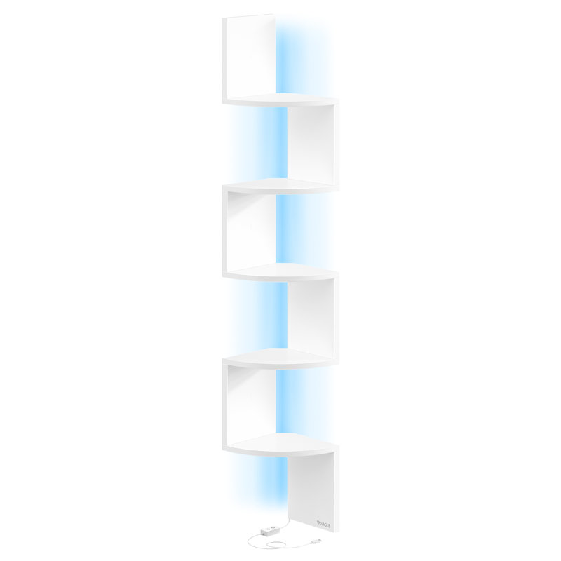 Wall Mounted Corner Shelf With RGB LED Lights, White