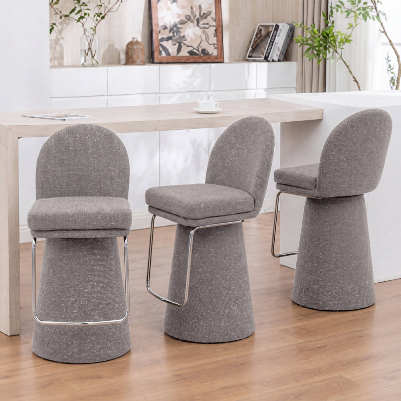 Everly Swivel Upholstered Counter Stool with Solid Wood Frame, Gris clair