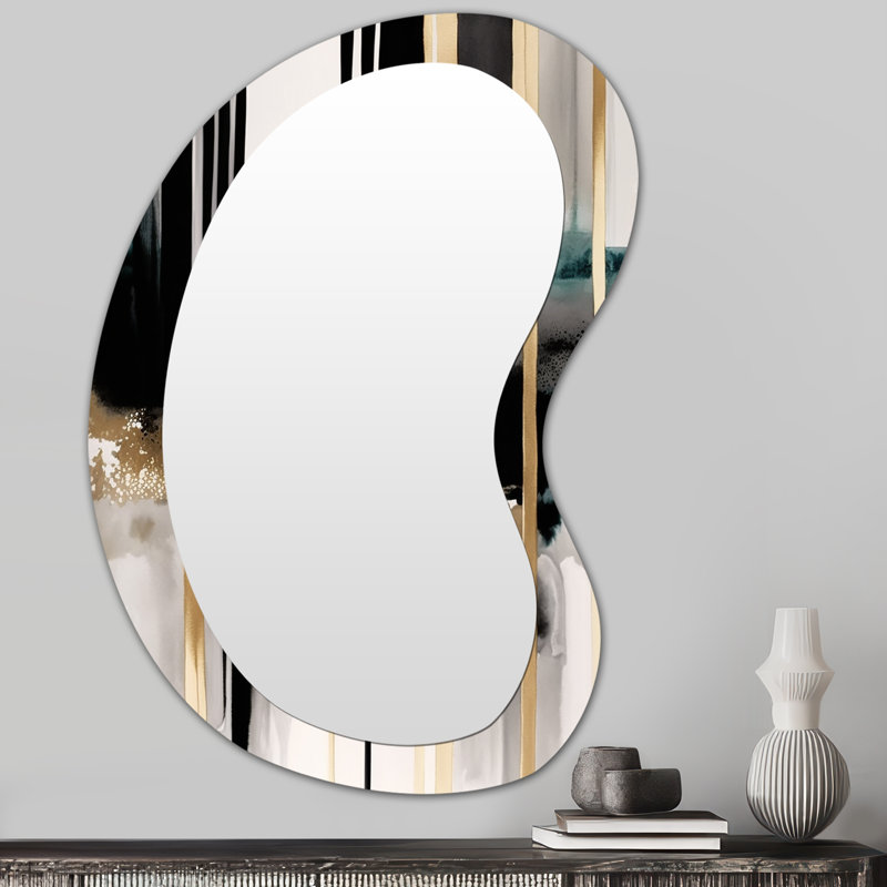 Abstract Transitional Shapes IV - Abstract Shapes Unique Shape Large Mirror, Modern Asymmetrical Decorative Wall Mirror, Printed Metal Art