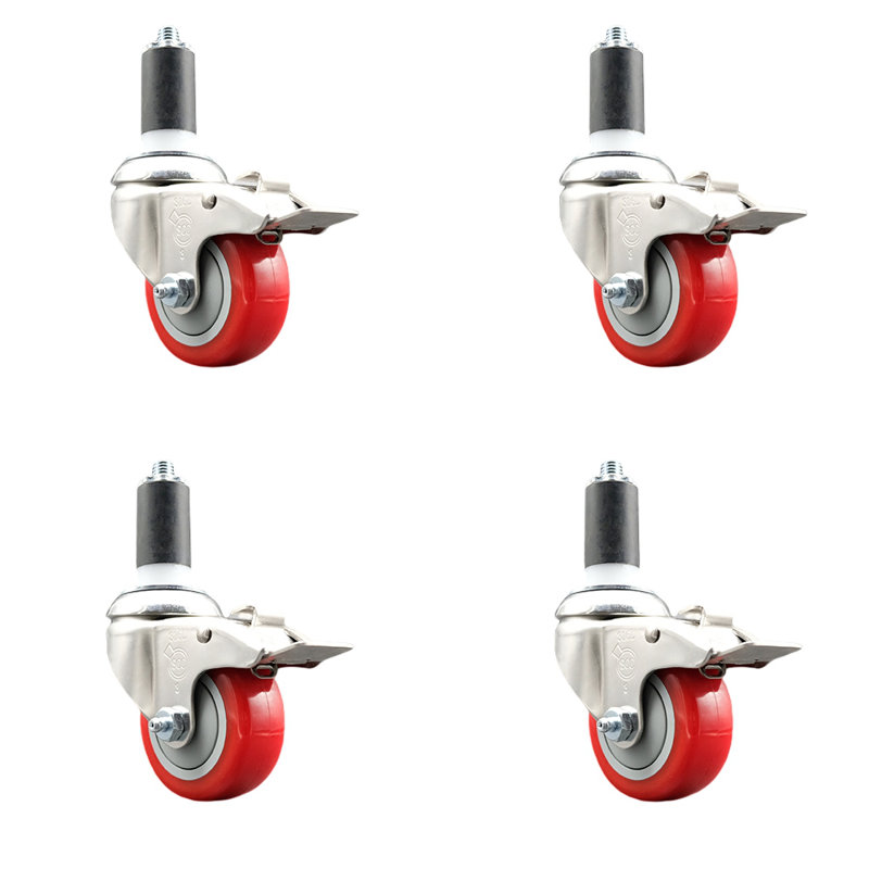 Jeu de roulettes extensibles en poly, H 3 po x l 3 po, Rouge