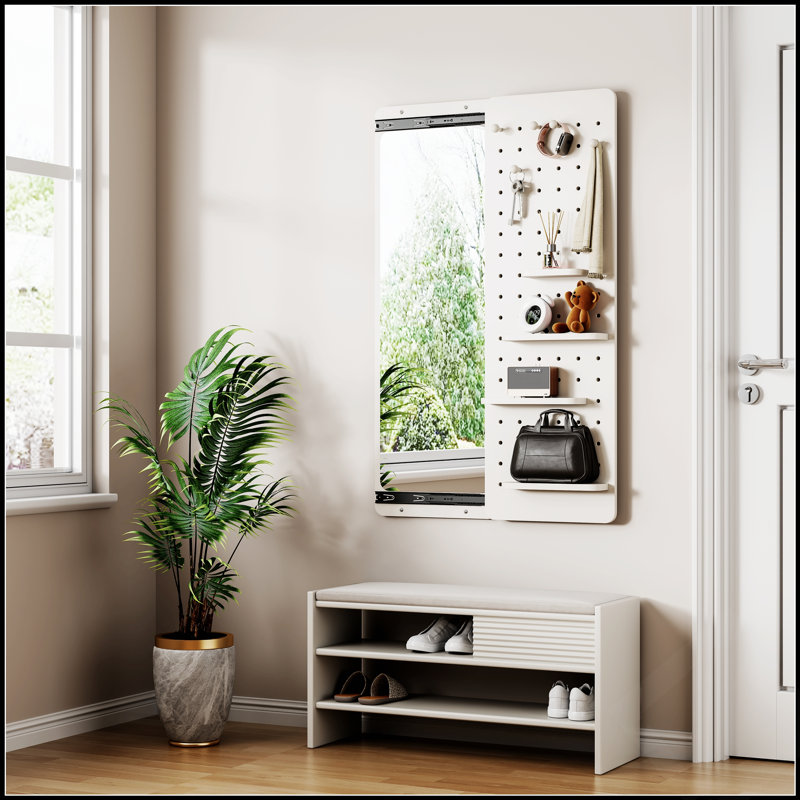 Wall Mounted Full Length Mirror With Shelf And Hook, Multifunctional Design For Bedrooms, Living Rooms, And Entrances