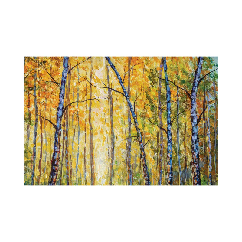 Beautiful Autumn Park With Birch Tree Modern Artwork - Wrapped Canvas Painting, 20.32 cm H x 30.48 cm W