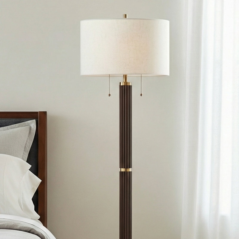 64.5" Wood Floor Lamp With White Shade