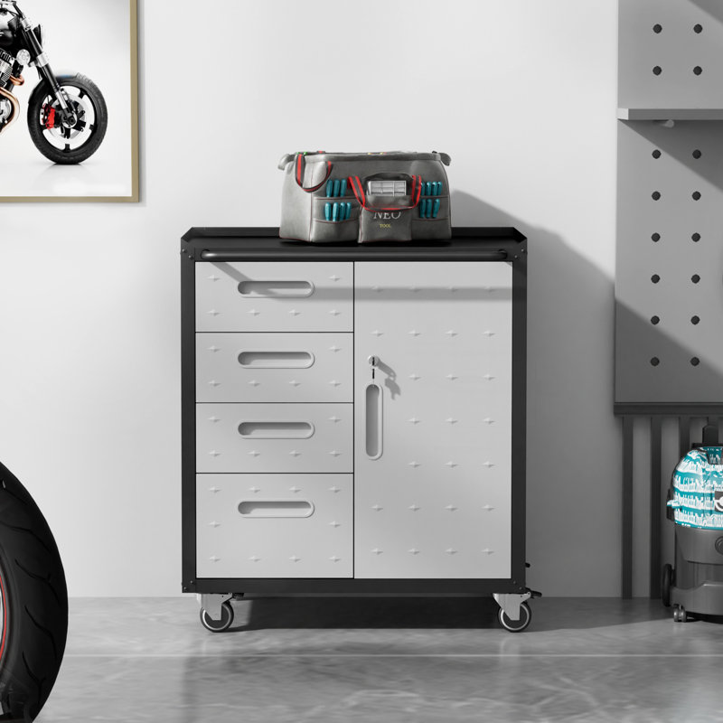 29.5" Mobile Garage Storage Cabinet with 4 Drawers, Adjustable Shelves & Locking Casters - Heavy Duty Steel Tool Organizer