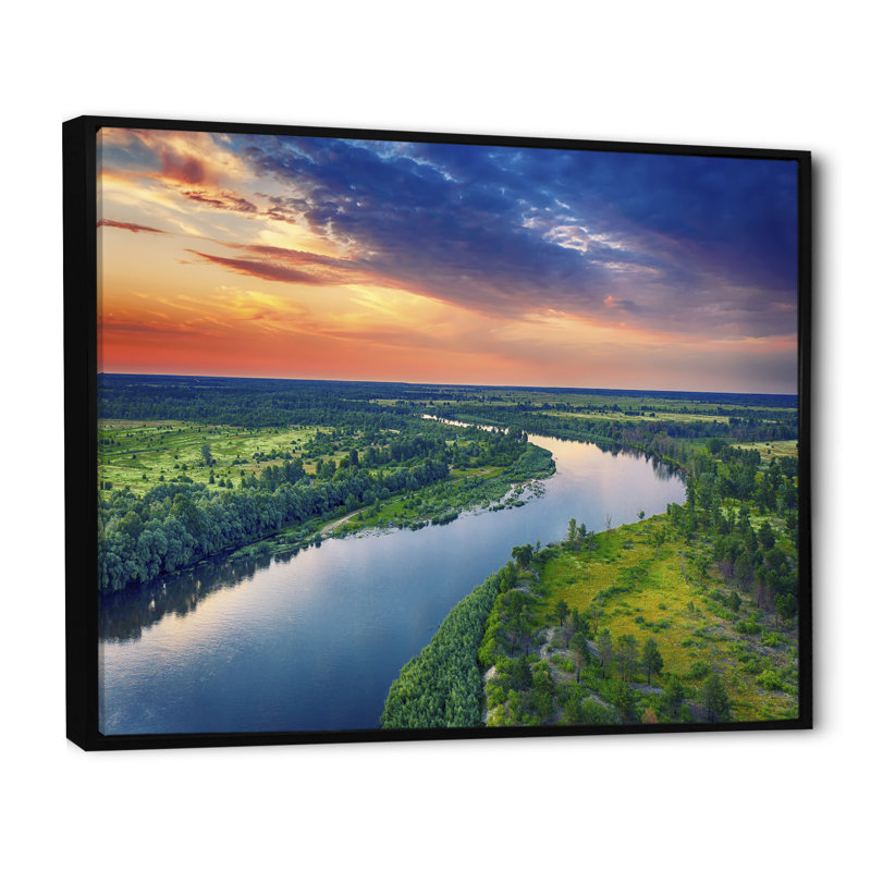 Vue aérienne de la rivière Alabama II sur toile, H 30 po x l 40 po x P 1,5 po, Cadre flottant noir