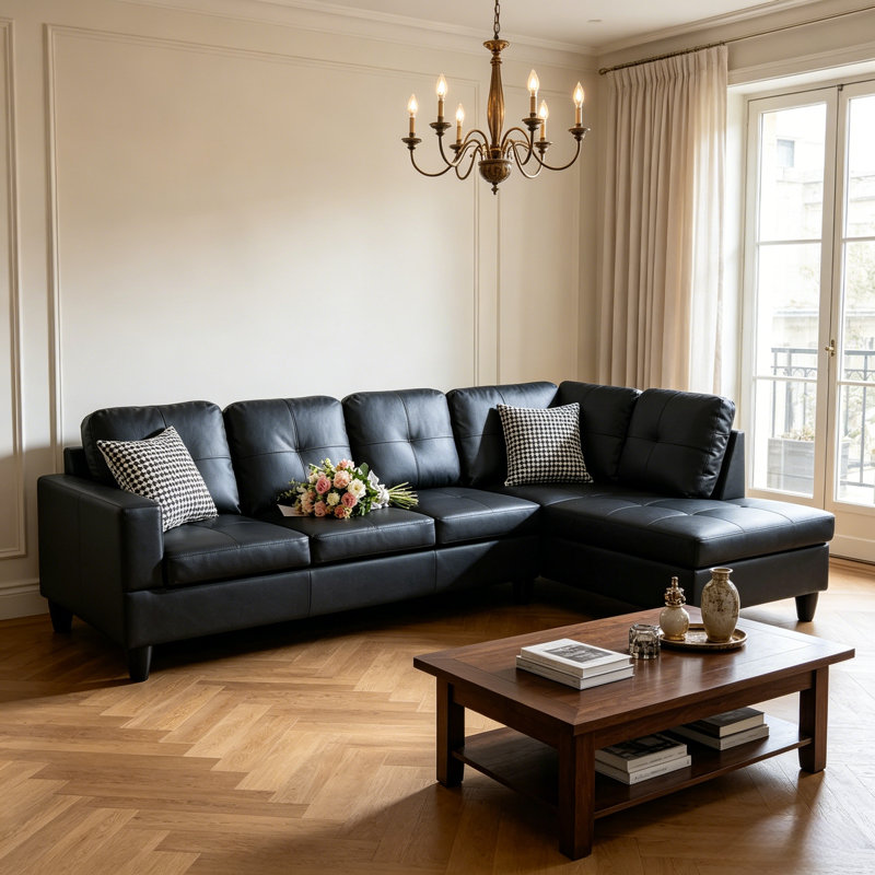 Maumee Upholstered Sectional, Black, Right Hand Facing