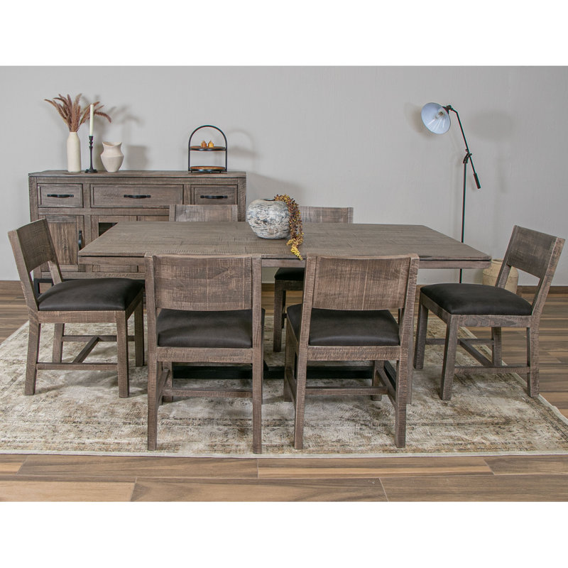 Hand-Turned Brown Wood Upholstered Side Chair with Black Seat