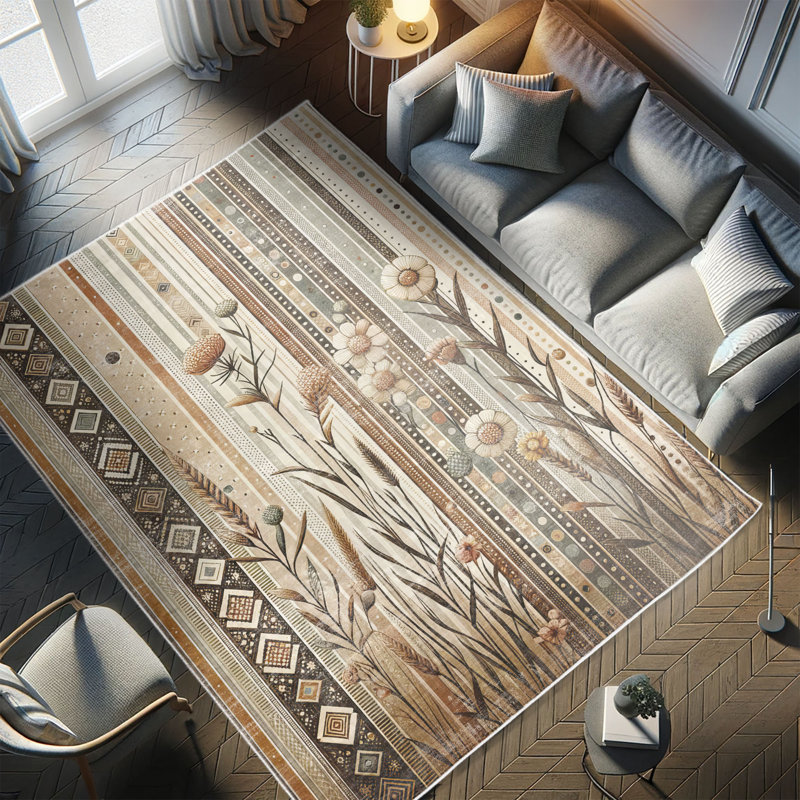 Earthy Tan and Pale Teal Striped Synthetic Area Rug 2'3" x 3'9"