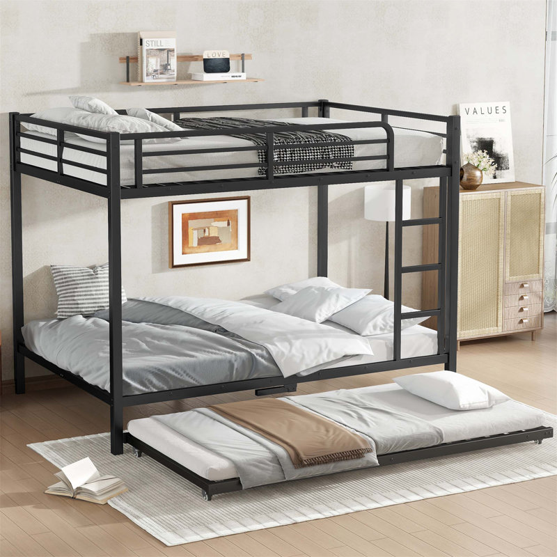 Sturdy Metal Bunk Bed With Trundle, Full Over , Durable And Space-Efficient For Modern Bedrooms, Full