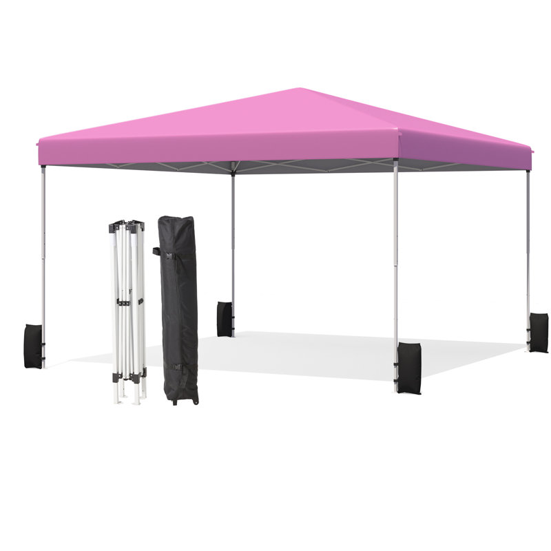 12'x12' Pop Up Tent, Outdoor Canopy With Sand Bags & Wheeled Bag, Portable Shelter For Events Pink, Pink