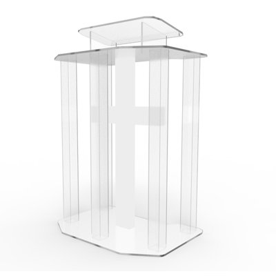 Podium Fixturedisplays®, acrylique fantôme transparent avec chaire lumineuse en croix 110 V, lutrin - assemblé 1803-4 + 11673-BLANC