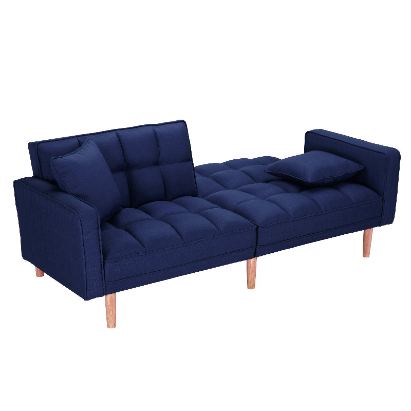 Canapé-lit simple à dossier capitonné Vikie, Polyester bleu