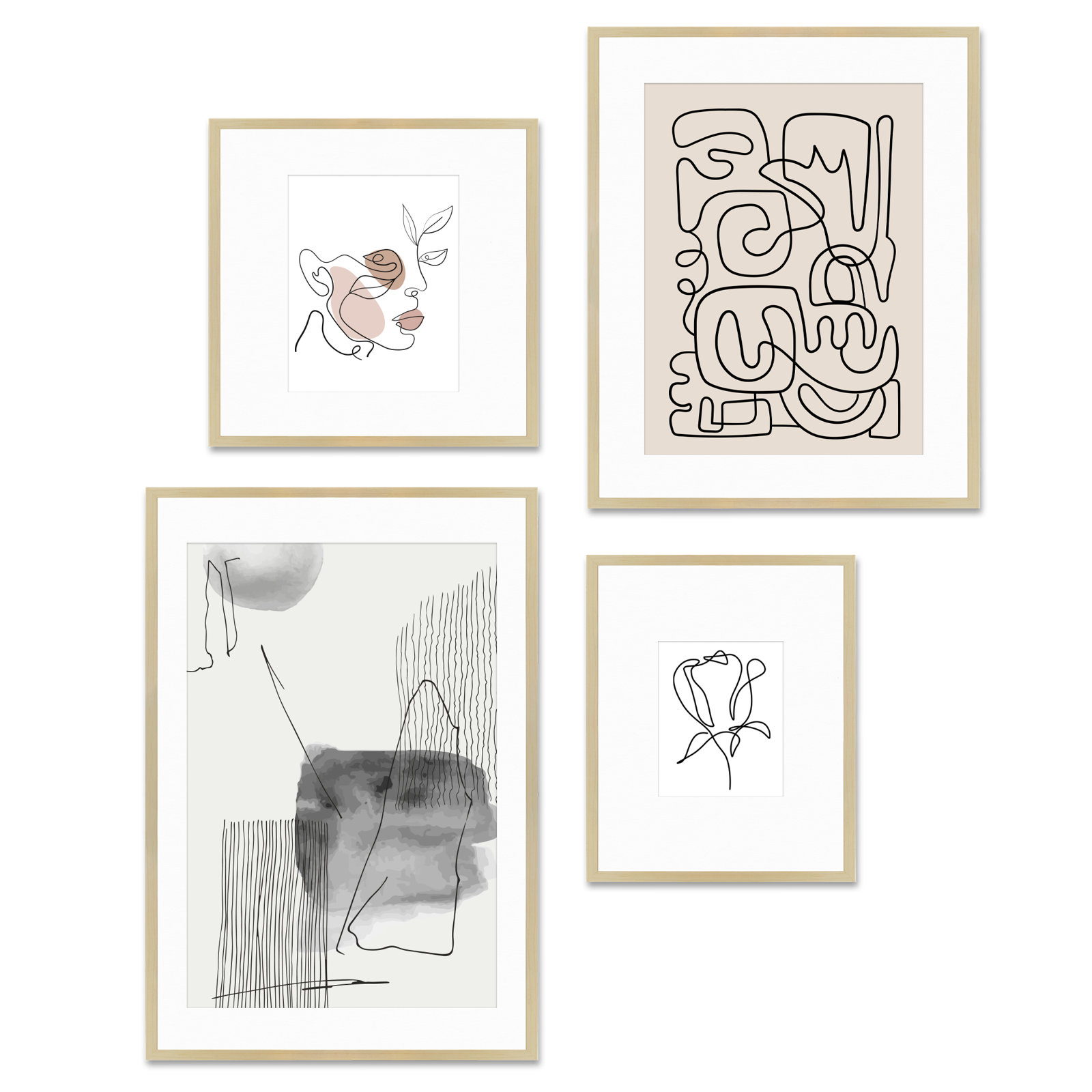 Capullo Wood Picture Frame - Set of 4 with Mat, White Maple