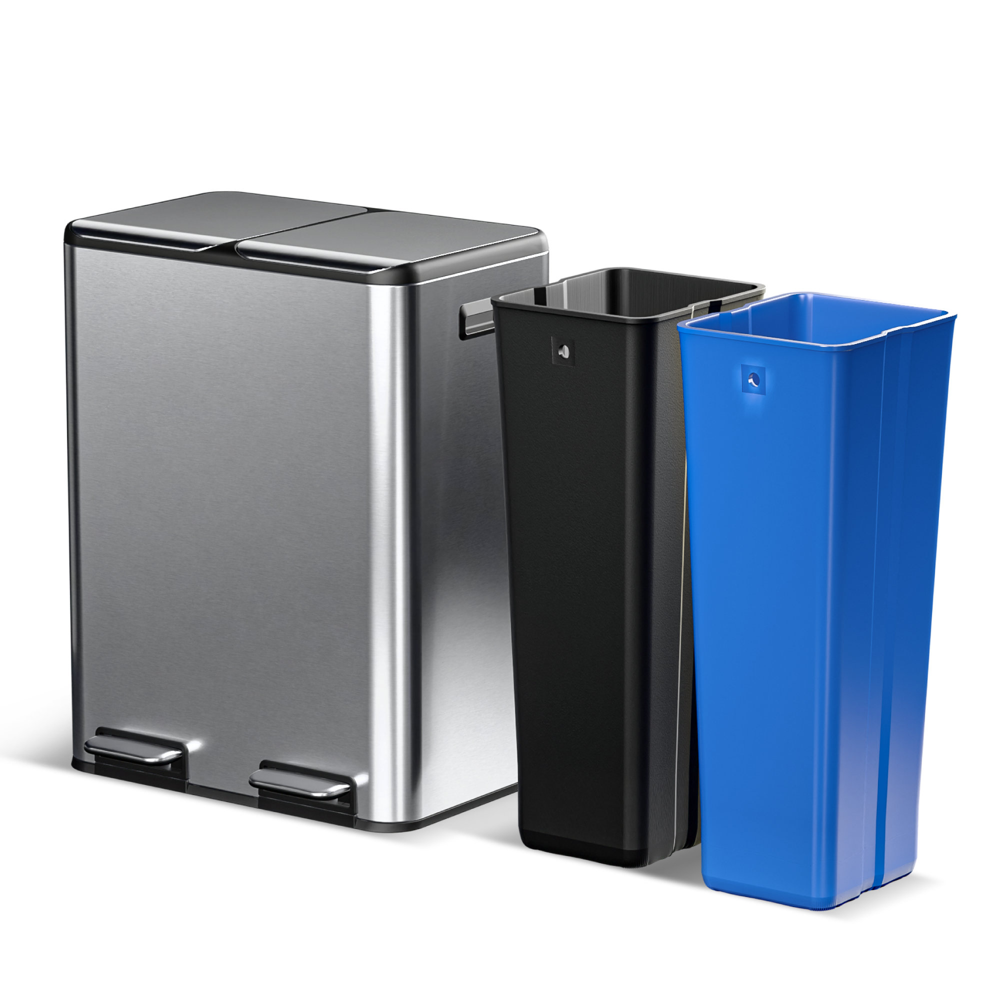 Home Zone Living 15.8 Gallon Kitchen Trash Can With Dual Removable Liners For Recycling And Trash, Stainless Steel & Reviews | Wayfair