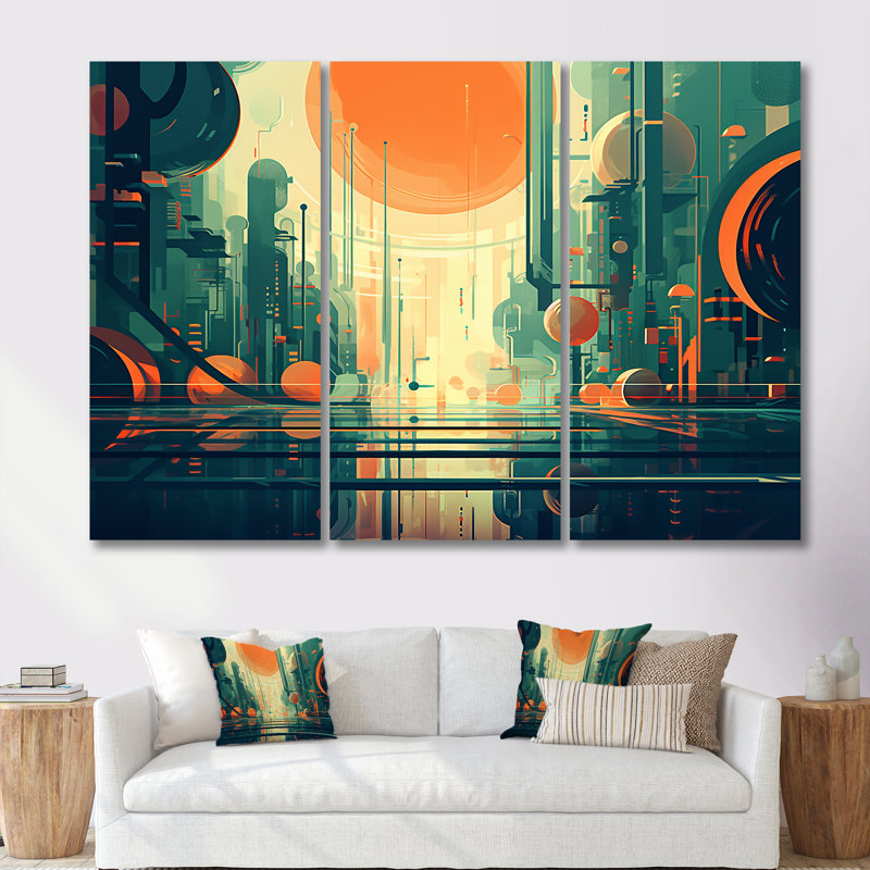 Ensemble d'art mural rétro moderne pleine lune III - Mid-Century, Toile tendue, H 32 po x l 48 po x P 1 po
