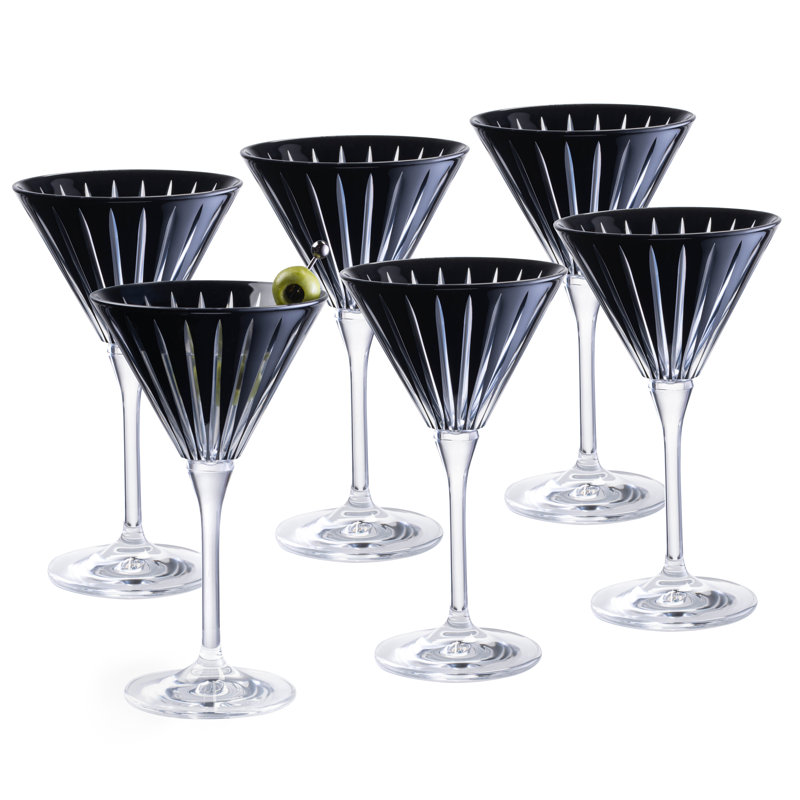 Colored Martini Cocktail Glass - Assorted Colors -Champagne Glasses -Set of 6 -7 Oz.- Made in Europe, Black