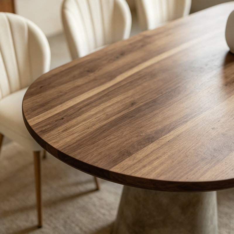 Walnut Oval Solid Wood Dining table, 29.53"H*55.12"W*27.56"D