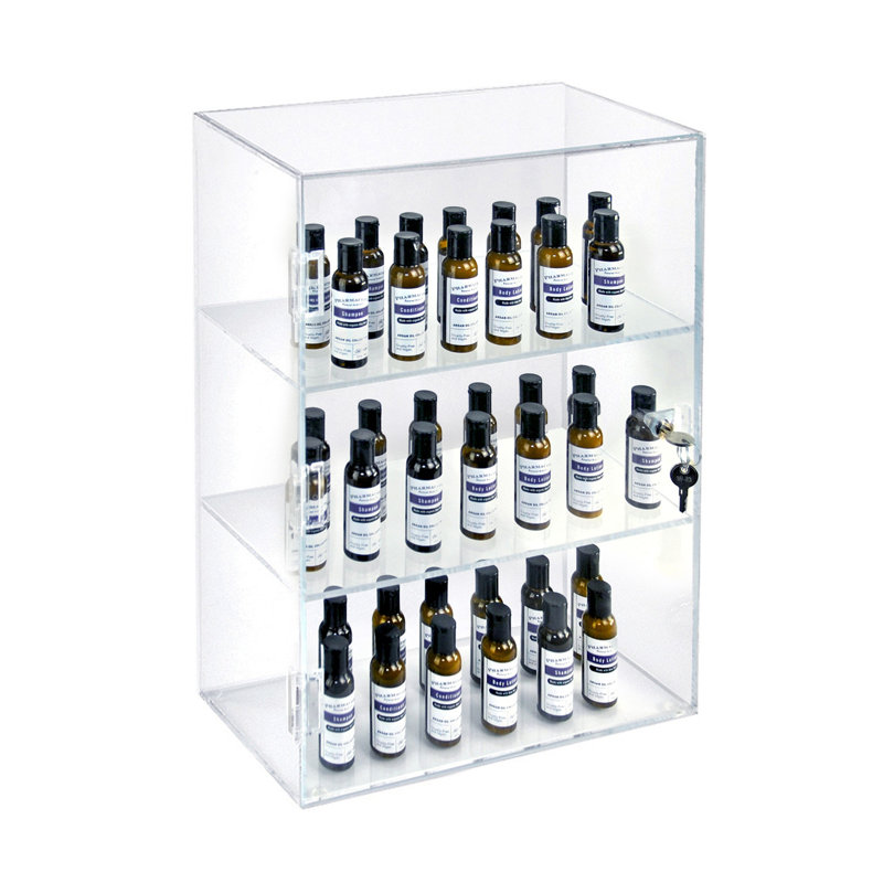 Acrylic Lockbox Countertop Display Case w/ 2 Shelves 12.375" wide