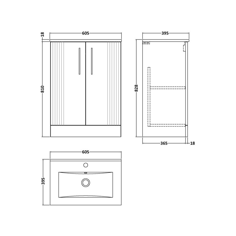 Deco 605mm Single Bathroom Vanity with Integrated Vitreous China Basin, Satin Blue